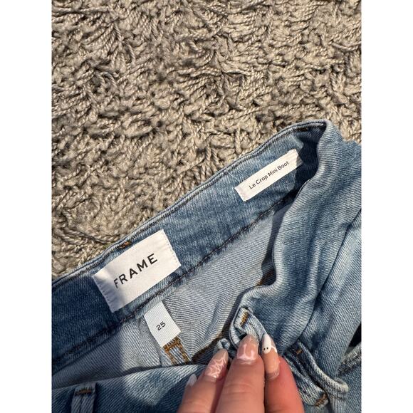 Frame Le Crop Mini Boot Waist 25 Medium Wash Frayed Hem - Picture 3 of 5
